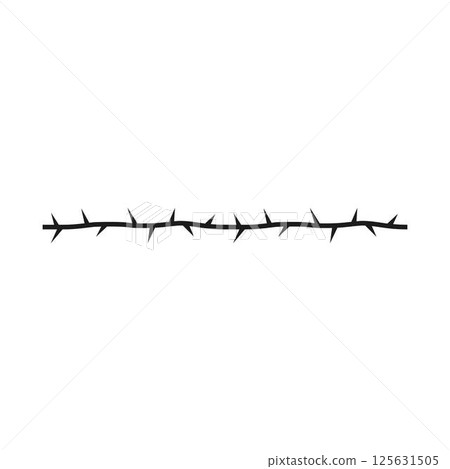 Vector illustration of thorny branch of blackthorn or vine, black color. Vector illustration of thorny branch of blackthorn or vine, black color. 125631505