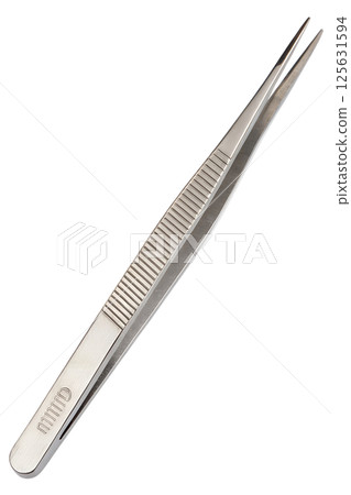 Metal tweezers isolated on transparent background, precision tool for beauty, medical, or lab use Metal tweezers isolated on transparent background, precision tool for beauty, medical, or lab use 125631594