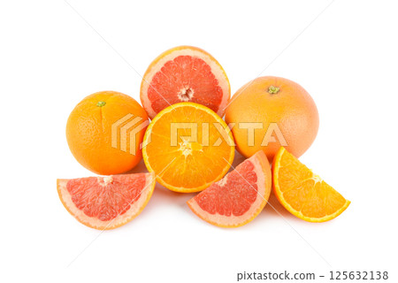 Grapefruit and Orange fruit isolated on white 125632138
