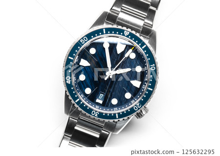 Stylish dive watch featuring a striking blue patterned stone dial in steel case Stylish dive watch featuring a striking blue patterned stone dial in steel case 125632295