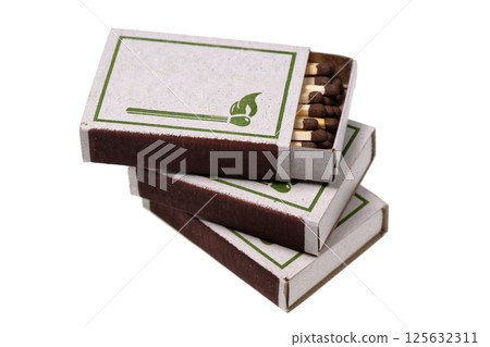 A stack of matchboxes on white background A stack of matchboxes on white background 125632311