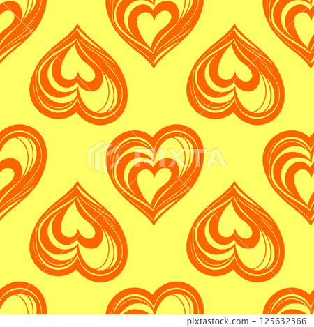 seamless graphic pattern of orange hearts on a yellow background, texture, design seamless graphic pattern of orange hearts on a yellow background, texture, design 125632366