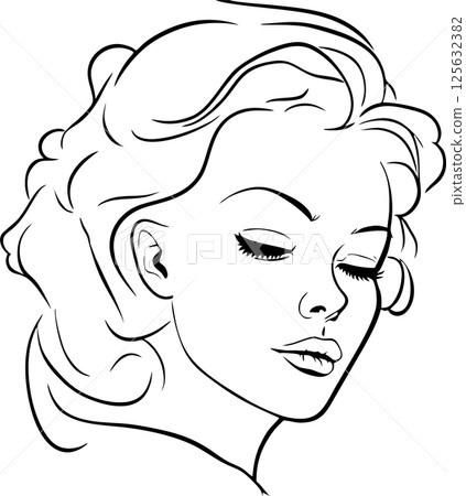 simple black linear drawing woman portrait, logo, design simple black linear drawing woman portrait, logo, design 125632382