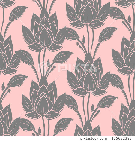simple seamless gray pink floral pattern, texture, design 125632383