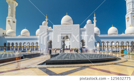 Sheikh Zayed Grand Mosque timelapse hyperlapse in Abu Dhabi, the capital city of United Arab Emirates Sheikh Zayed Grand Mosque timelapse hyperlapse in Abu Dhabi, the capital city of United Arab Emirates 125632775