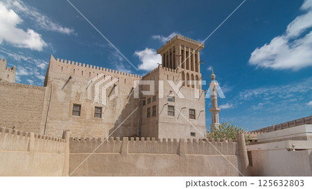 Historic fort at the Museum of Ajman timelapse hyperlapse, United Arab Emirates 125632803