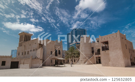 Historic fort at the Museum of Ajman timelapse hyperlapse, United Arab Emirates 125632805