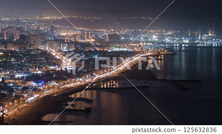 Panoramic view of Sharjah coastline from Ajman rooftop timelapse in United Arab Emirates Panoramic view of Sharjah coastline from Ajman rooftop timelapse in United Arab Emirates 125632836