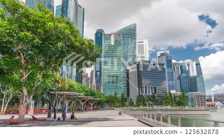 Business Financial Downtown City and Skyscrapers Tower Building at Marina Bay timelapse hyperlapse, Singapore, 125632878