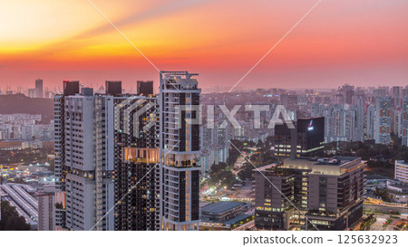 Aerial skyline with apartment buildings and skyscrapers of Singapore timelapse 125632923