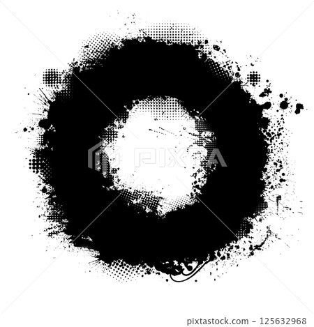 Round frame made of blots. Paint texture with drips. Grunge hand drawn. Not AI, Vector illustration. Round frame made of blots. Paint texture with drips. Grunge hand drawn. Not AI, Vector illustration. 125632968