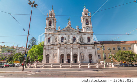 View on the Basilica da Estrela from the streets of Lisbon timelapse hyperlapse, Portugal. 125633025