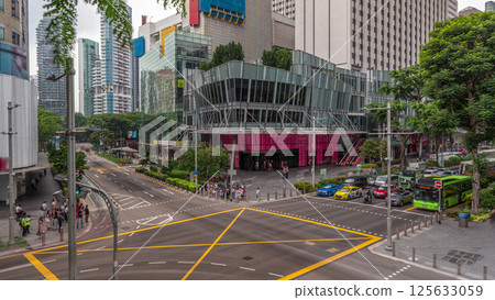 Aerial view of sidewalk and intersection of Orchard road in Singapore timelapse hyperlapse. Aerial view of sidewalk and intersection of Orchard road in Singapore timelapse hyperlapse. 125633059