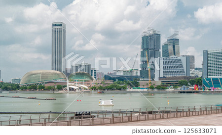 Skyline with skyscrapers of Marina Bay timelapse hyperlapse. 125633071