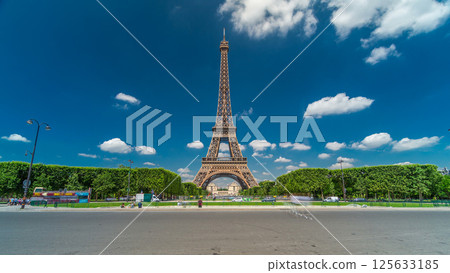 Eiffel Tower on Champs de Mars in Paris timelapse hyperlapse, France Eiffel Tower on Champs de Mars in Paris timelapse hyperlapse, France 125633185
