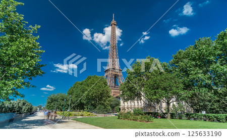 Eiffel Tower from Siene river waterfront in Paris timelapse hyperlapse, France Eiffel Tower from Siene river waterfront in Paris timelapse hyperlapse, France 125633190