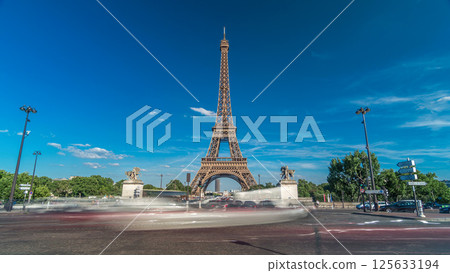 Eiffel Tower with bridge over Siene river in Paris timelapse hyperlapse, France Eiffel Tower with bridge over Siene river in Paris timelapse hyperlapse, France 125633194