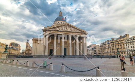 National pantheon building timelapse hyperlapse, front view with street and people. Paris, France National pantheon building timelapse hyperlapse, front view with street and people. Paris, France 125633414