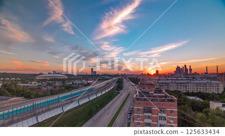The Third Ring Road at sunset timelapse aerial view from rooftop. Moscow, Russia. The Third Ring Road at sunset timelapse aerial view from rooftop. Moscow, Russia. 125633434