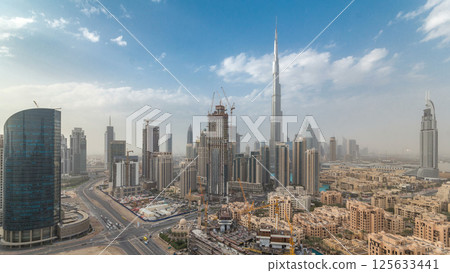 Beautiful luxury Dubai downtown aerial top view all day timelapse, Dubai, United Arab Emirates 125633441