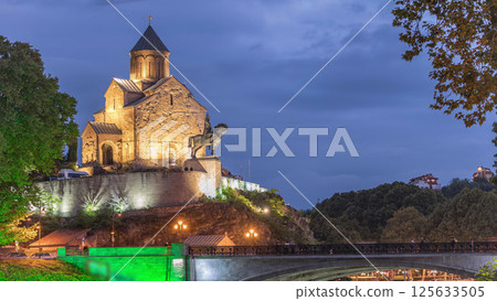 Metekhi Virgin Mary Assumption Church day to night transition timelapse. Tbilisi, Georgia. Metekhi Virgin Mary Assumption Church day to night transition timelapse. Tbilisi, Georgia. 125633505
