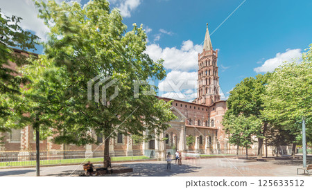 The cobbled parvis of the Basilica of Saint Sernin in Toulouse, France, timelapse hyperlapse. The cobbled parvis of the Basilica of Saint Sernin in Toulouse, France, timelapse hyperlapse. 125633512