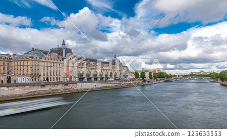 The musee d'Orsay is a museum in Paris timelapse hyperlapse, on the left bank of the Seine. Paris, France 125633553