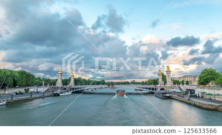 Bridge of Alexandre III spanning the river Seine timelapse hyperlapse. Paris. France. Bridge of Alexandre III spanning the river Seine timelapse hyperlapse. Paris. France. 125633566