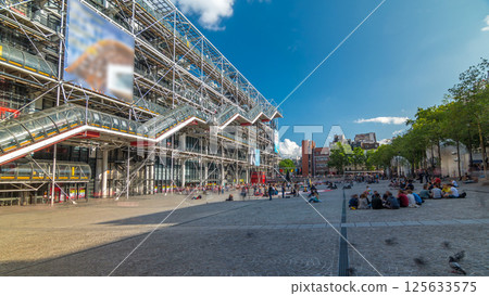 Facade of the Centre of Georges Pompidou timelapse hyperlapse in Paris, France. 125633575