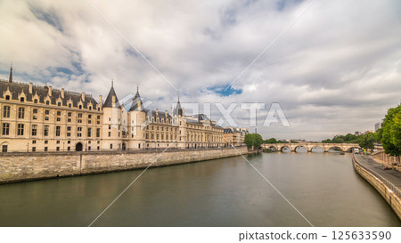 Castle Conciergerie timelapse hyperlapse - former royal palace and prison. Paris, France. 125633590