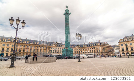Vendome column with statue of Napoleon Bonaparte on the Place Vendome timelapse hyperlapse. Paris, France. Vendome column with statue of Napoleon Bonaparte on the Place Vendome timelapse hyperlapse. Paris, France. 125633591