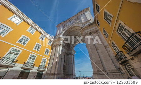 Rua Augusta Arch timelapse hyperlapse on Praca do Comercio. Lisbon, Portugal, Europe. Rua Augusta Arch timelapse hyperlapse on Praca do Comercio. Lisbon, Portugal, Europe. 125633599