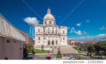Main facade of National Pantheon aerial timelapse hyperlapse. Portugal. 125633601
