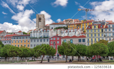 Square largo Jose Saramago timelapse hyperlapse at medieval quarter Alfama in Lisbon Square largo Jose Saramago timelapse hyperlapse at medieval quarter Alfama in Lisbon 125633618
