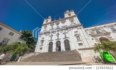 Exterior of the Monastery of St. Vicente de Fora in the city of Lisbon in Portugal timelapse hyperlapse. Exterior of the Monastery of St. Vicente de Fora in the city of Lisbon in Portugal timelapse hyperlapse. 125633622