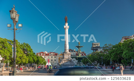 Timelapse hyperlapse of Rossio Square with wavy cobblestones, fo Timelapse hyperlapse of Rossio Square with wavy cobblestones, fo 125633628