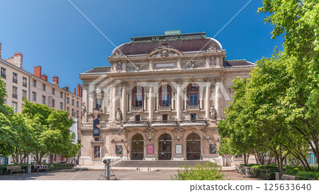Timelapse hyperlapse of Theatre des Celestins in Lyon, France. A historic theatre on Place des Celestins 125633640