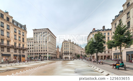 Hyperlapse of Place de la Republique in the historical center of Lyon, France. 125633655