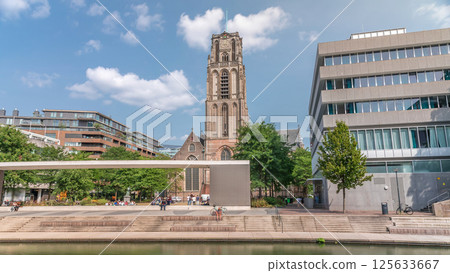 Hyperlapse of Laurenskerk on Grotekerkplein, Rotterdam. Netherlands Hyperlapse of Laurenskerk on Grotekerkplein, Rotterdam. Netherlands 125633667