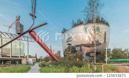 Hyperlapse of Depot Boijmans Van Beuningen in Rotterdam, Netherlands. 125633671
