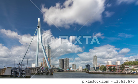 Erasmus Bridge timelapse hyperlapse, spanning the Maas River in Rotterdam, Netherlands Erasmus Bridge timelapse hyperlapse, spanning the Maas River in Rotterdam, Netherlands 125633676