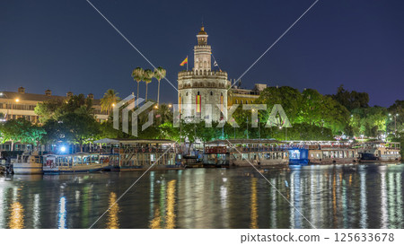 Torre del Oro Watchtower and Guadalquivir River Timelapse, Seville, Spain Torre del Oro Watchtower and Guadalquivir River Timelapse, Seville, Spain 125633678