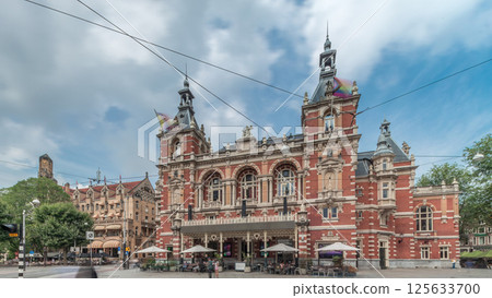 Hyperlapse of the International Theater Amsterdam with people walking on Leidseplein. Netherlands Hyperlapse of the International Theater Amsterdam with people walking on Leidseplein. Netherlands 125633700