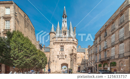 Historic Porte Cailhau timelapse hyperlapse in Bordeaux, France, with its medieval architecture and spires Historic Porte Cailhau timelapse hyperlapse in Bordeaux, France, with its medieval architecture and spires 125633737