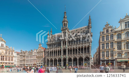 Timelapse hyperlapse of Maison du Roi facade at Grand Place, Brussels, Belgium Timelapse hyperlapse of Maison du Roi facade at Grand Place, Brussels, Belgium 125633741