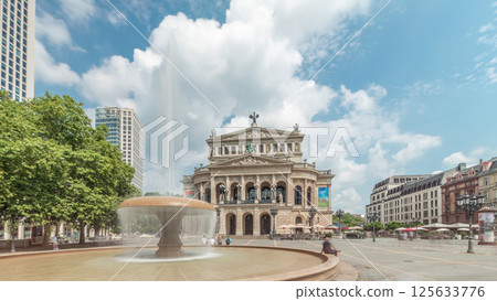 Hyperlapse of the Alte Oper or Old Opera house in Frankfurt, a concert hall in Opernplatz. Germany 125633776