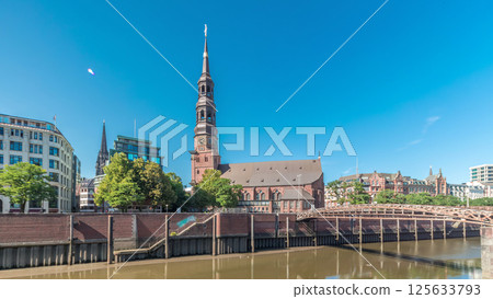 Hyperlapse of Hauptkirche St. Katharinen or St. Catherine's Church in Hamburg, Germany. 125633793