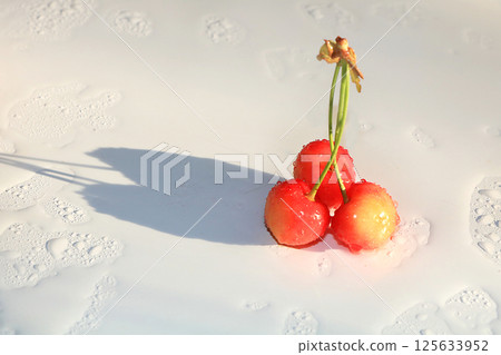Fresh cherries berries in a basket on a light table, top view, sweet cherry on a wooden light background, selective focus. Healthy breakfast, healthy food concept, harvesting Fresh cherries berries in a basket on a light table, top view, sweet cherry on a wooden light background, selective focus. Healthy breakfast, healthy food concept, harvesting 125633952