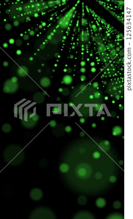Green digital particles shooting toward the viewer, forming a starburst effect in a matrix-inspired visualization 125634147