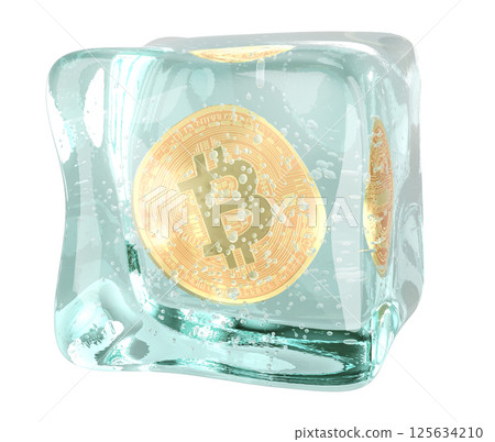 Frozen bitcoin, concept. Bitcoin symbol in ice cube, 3D rendering Frozen bitcoin, concept. Bitcoin symbol in ice cube, 3D rendering 125634210
